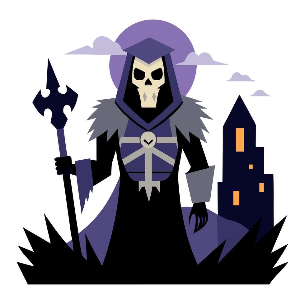 Grim reaper with a scythe and castle in background vector