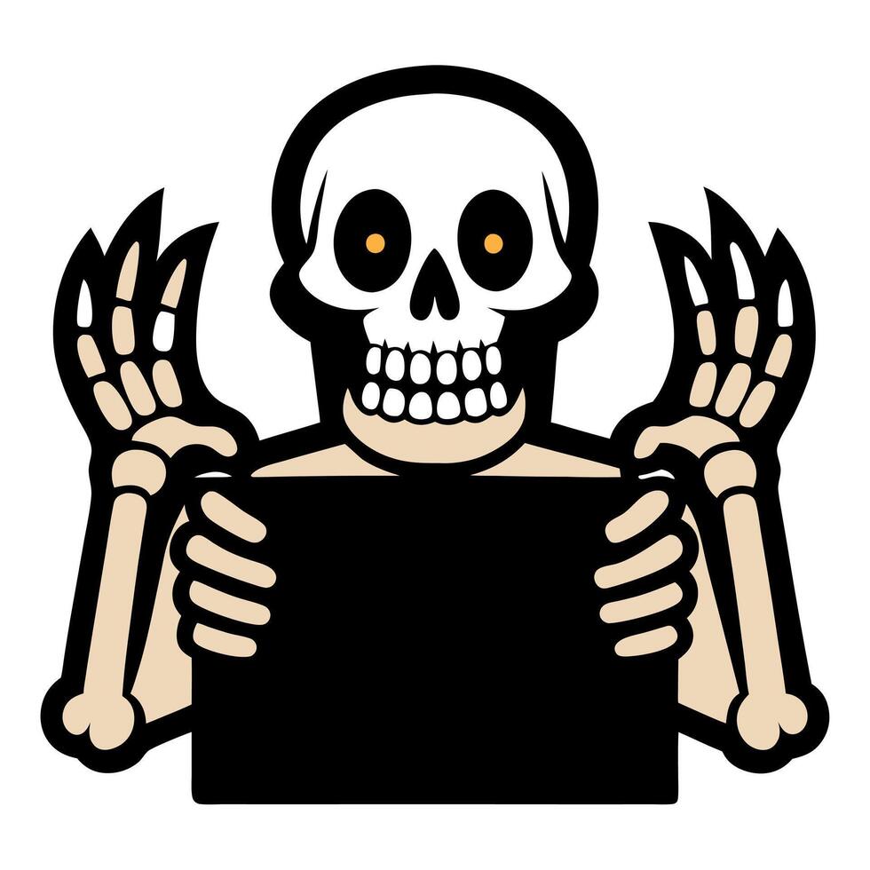 A skeleton holding a blank sign vector