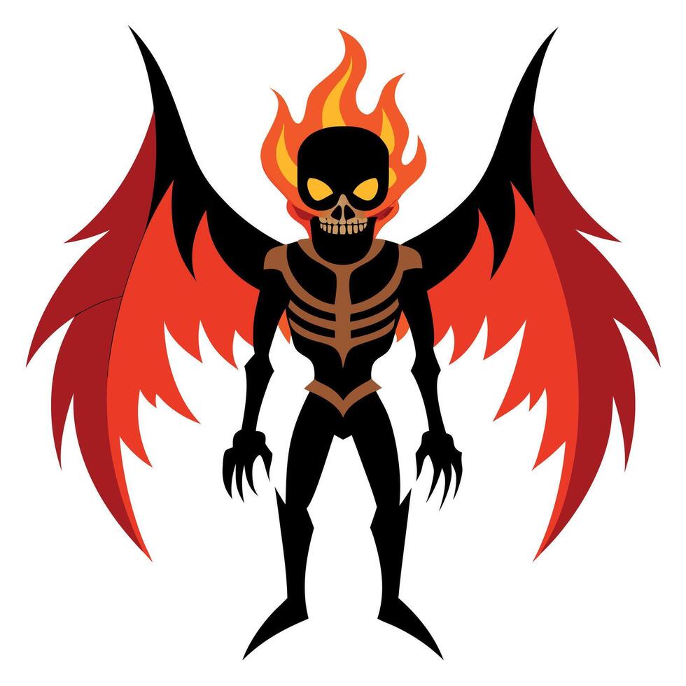 A cartoon skeleton with wings and a devil face vector