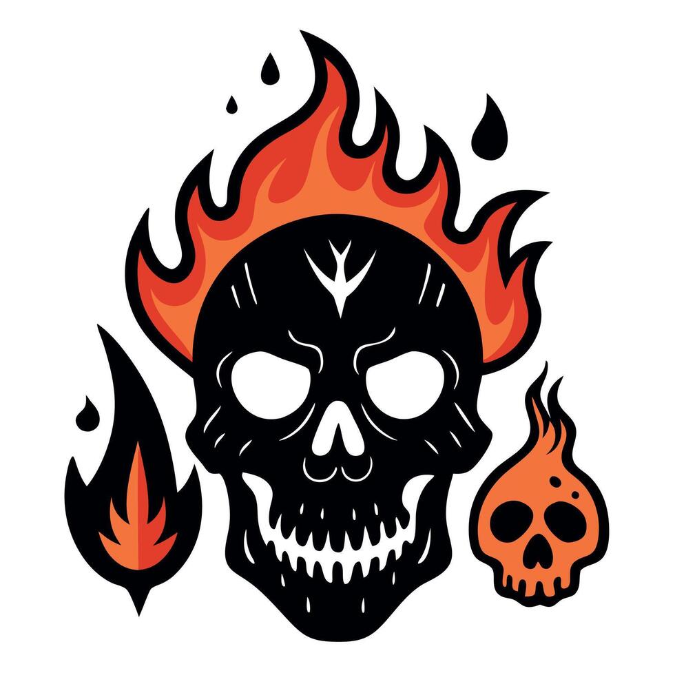 Skull Fire Dark illustration Beast Skull Bones Head Hand drawn Hatching vector
