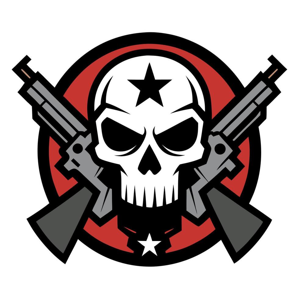 Skull Guns Logo. Aggressive Emblem with Graphic Style - vector