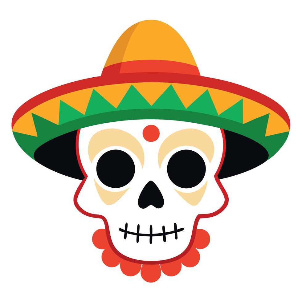 Skull wearing a mexican sombrero. Mexico traditional celebration. vector