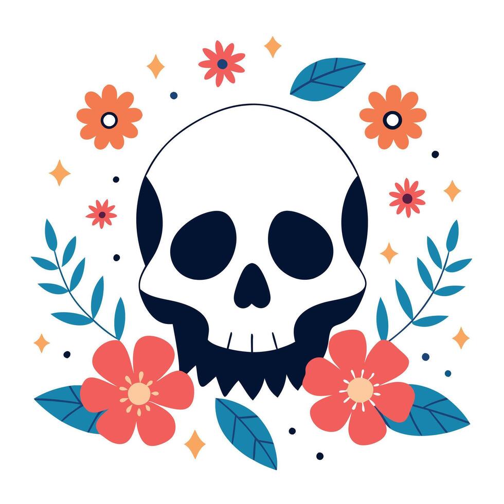 Skull with flowers vector
