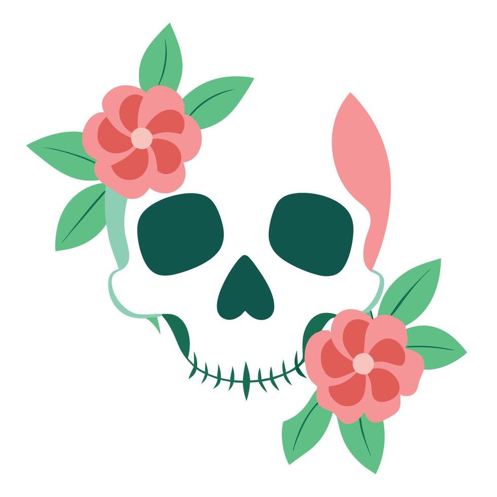 Skull with flowers illustration vector