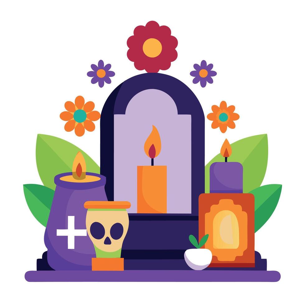 Day of the dead icon with candles and flowers vector