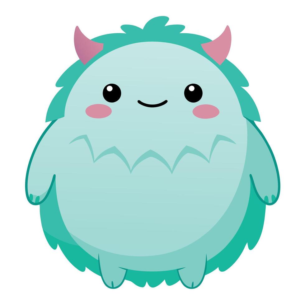 A cute blue monster with horns and a big smile vector