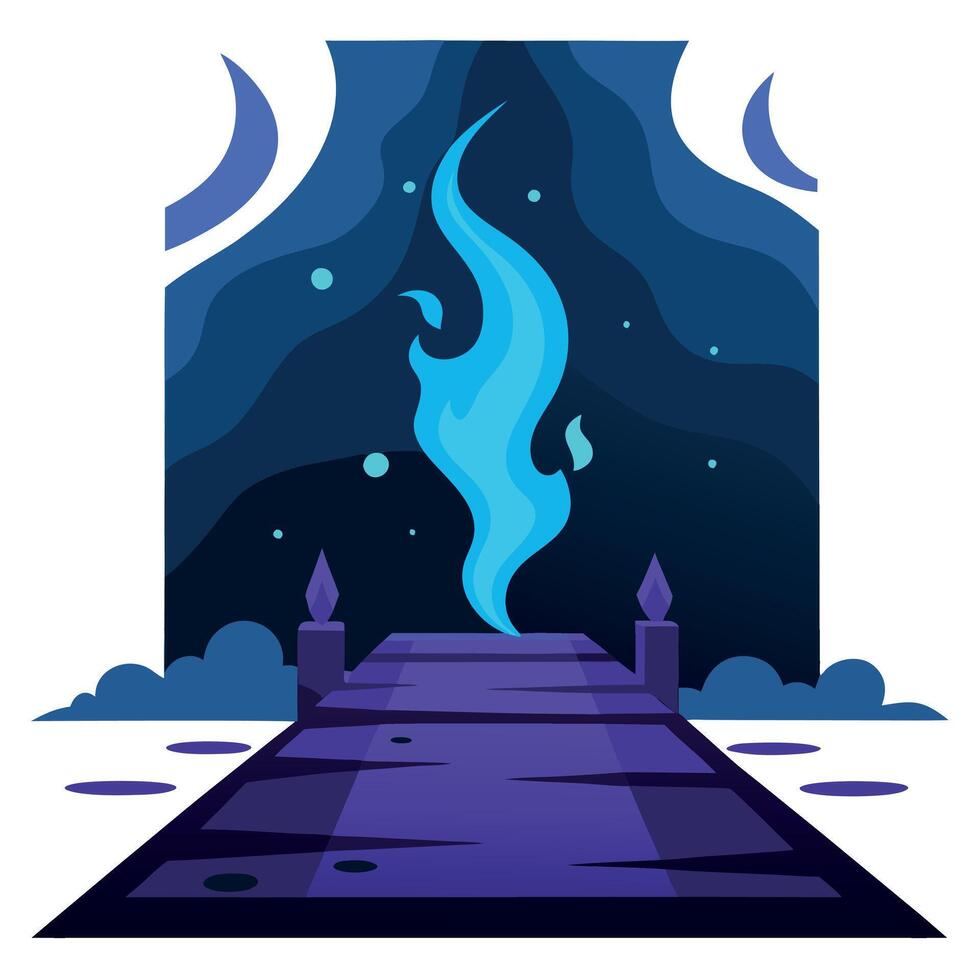 A blue fire is burning in the middle of a path vector