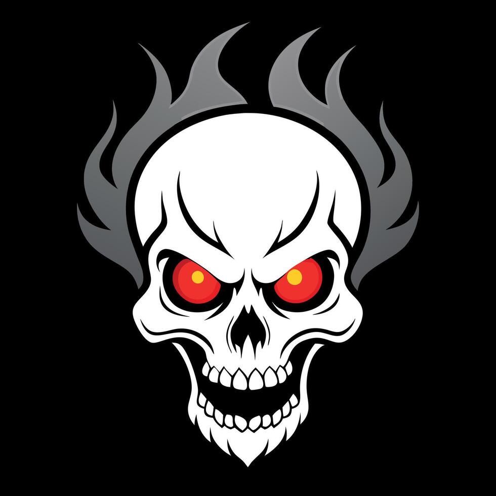 A skull with red eyes and flames on a black background vector