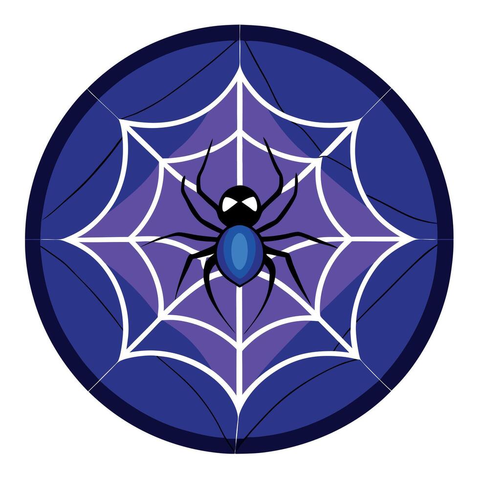 A spider web in a blue circle with a black spider vector