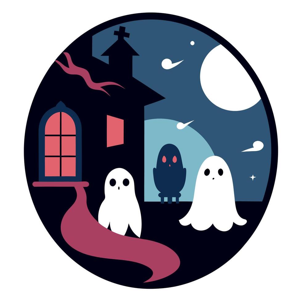 Halloween ghost house illustration vector