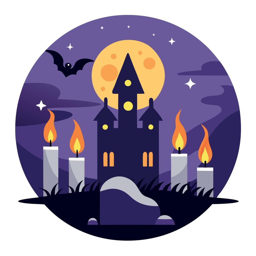Spooky background of candles burning in Halloween night. Digital illustration vector