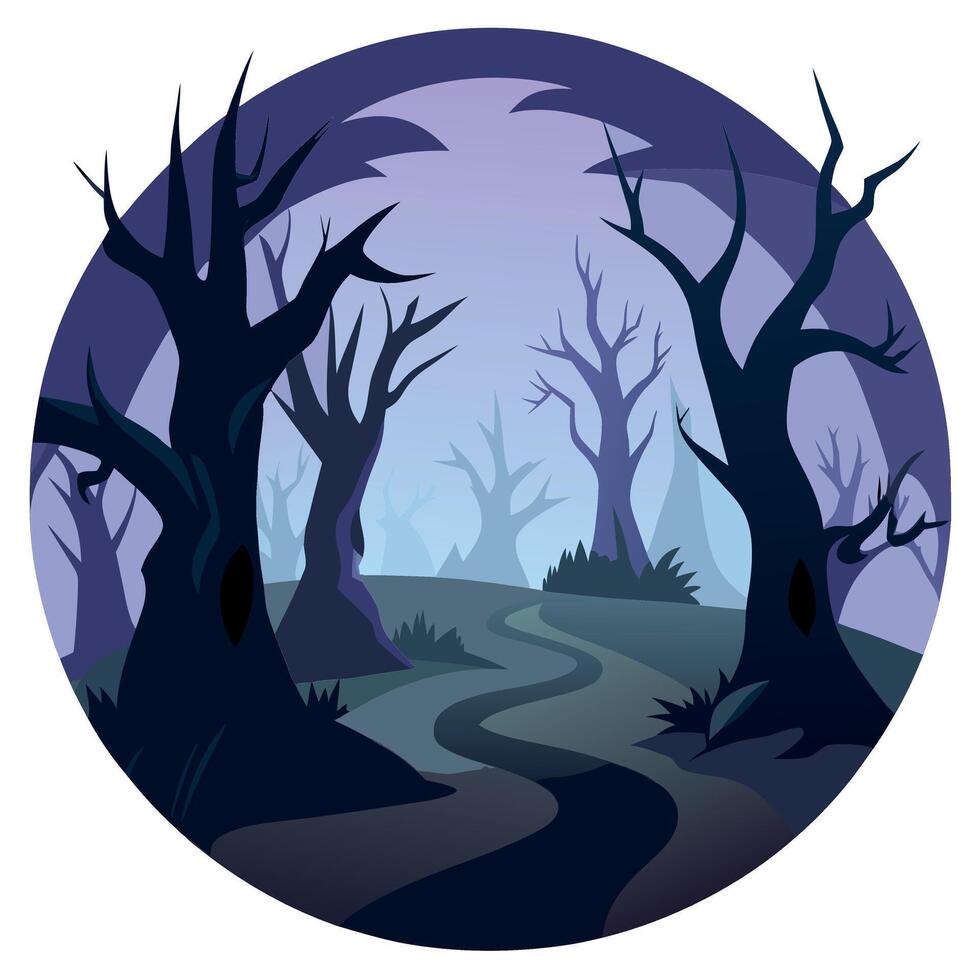 A dark forest with a path in the middle vector