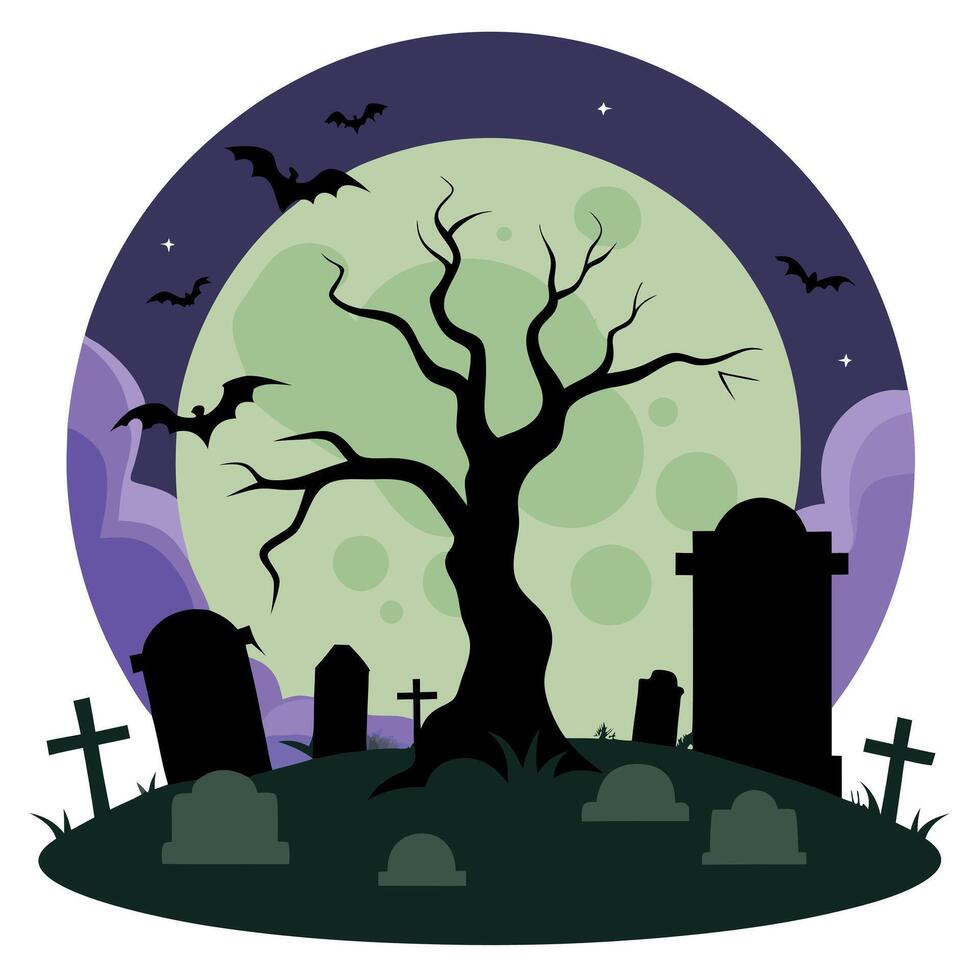 Halloween background with graveyard and tree vector
