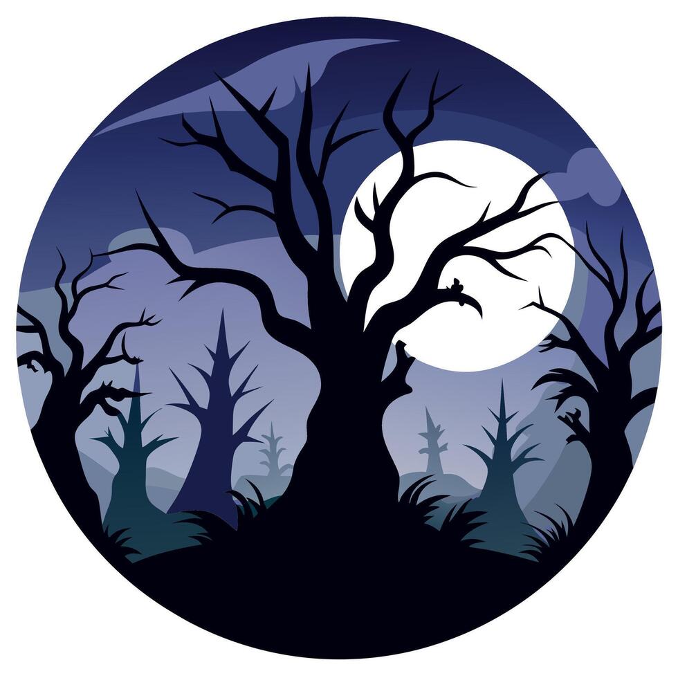 Spooky Halloween background with dark tangled trees and fog vector