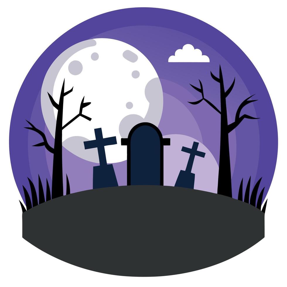 Spooky Halloween Graveyard. Haunted Cemetery Scene Isolated on Transparent Background vector