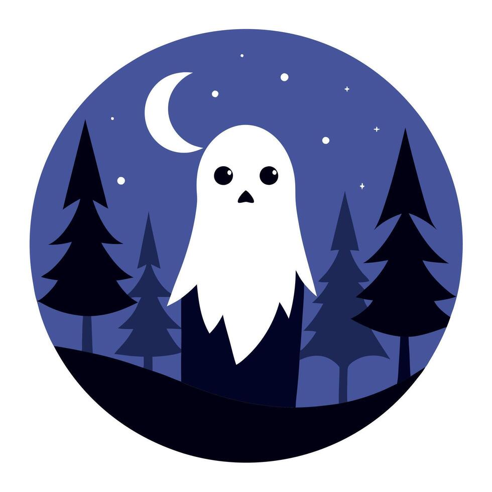 Spooky halloween night with ghost in the forest dark haunted house background created with vector