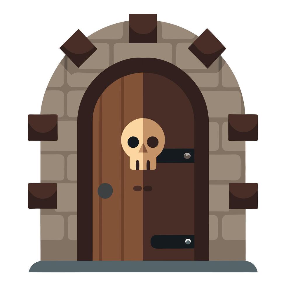 A skull is sitting in the door of a castle vector