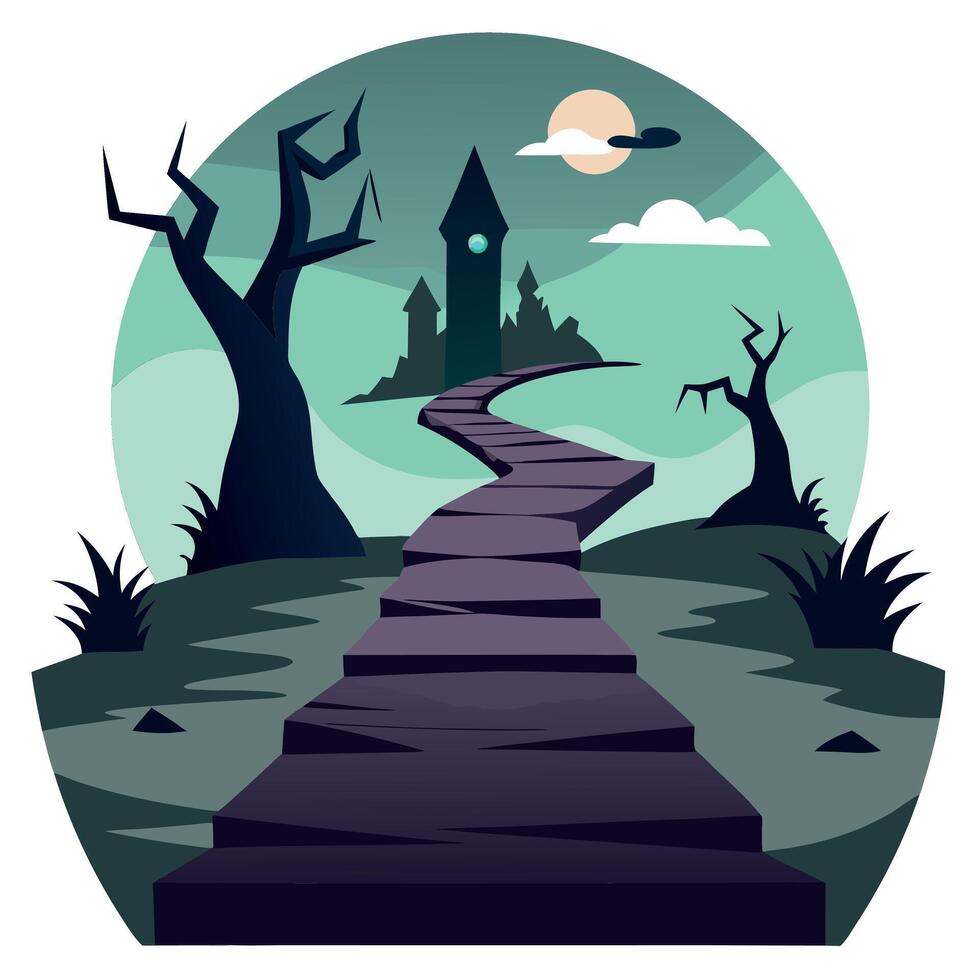 Spooky pathway to abandoned land fantasy surreal 3d illustration vector