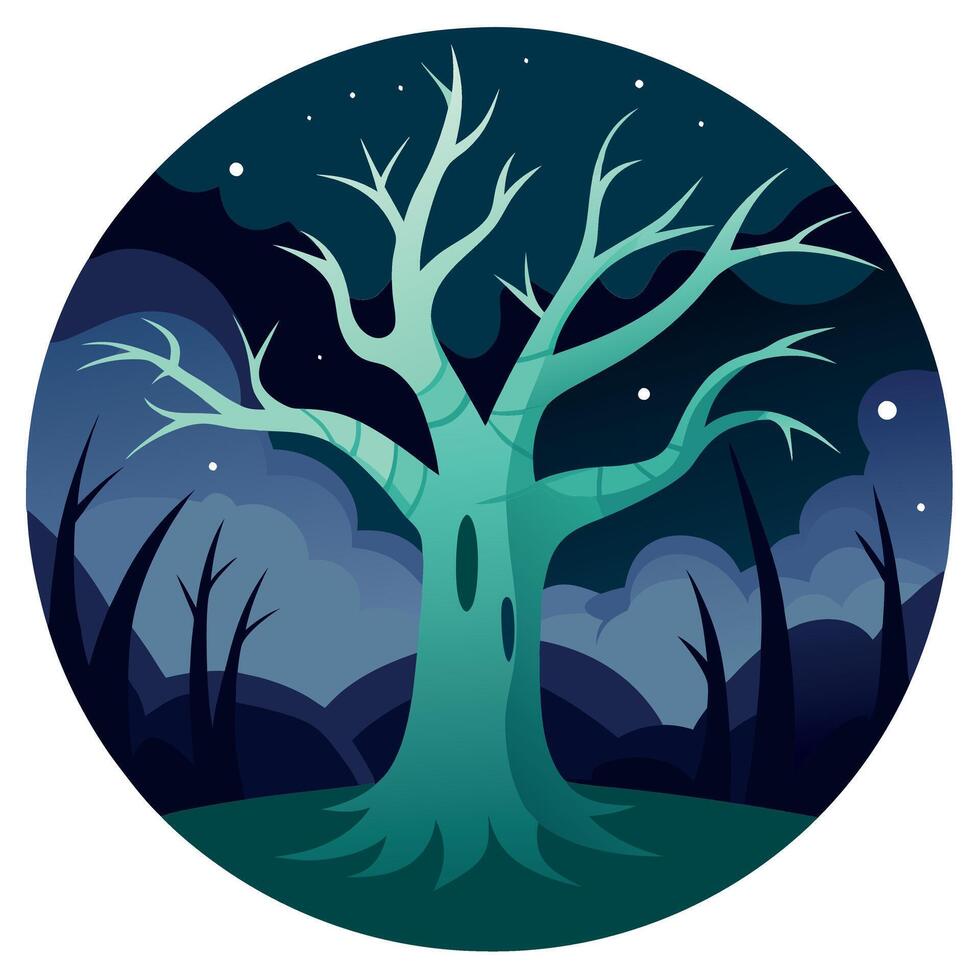 A cartoon illustration of a tree in the night vector