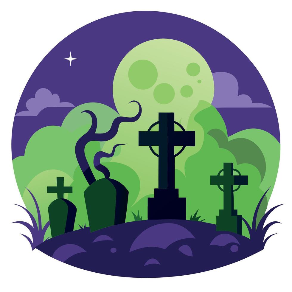 Halloween graveyard with tombstones and moon vector