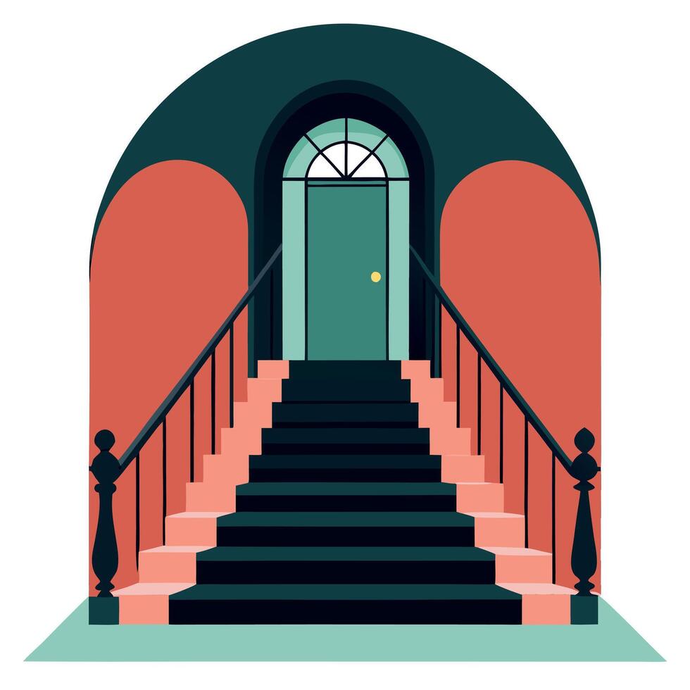 A stairway with a door and a window vector