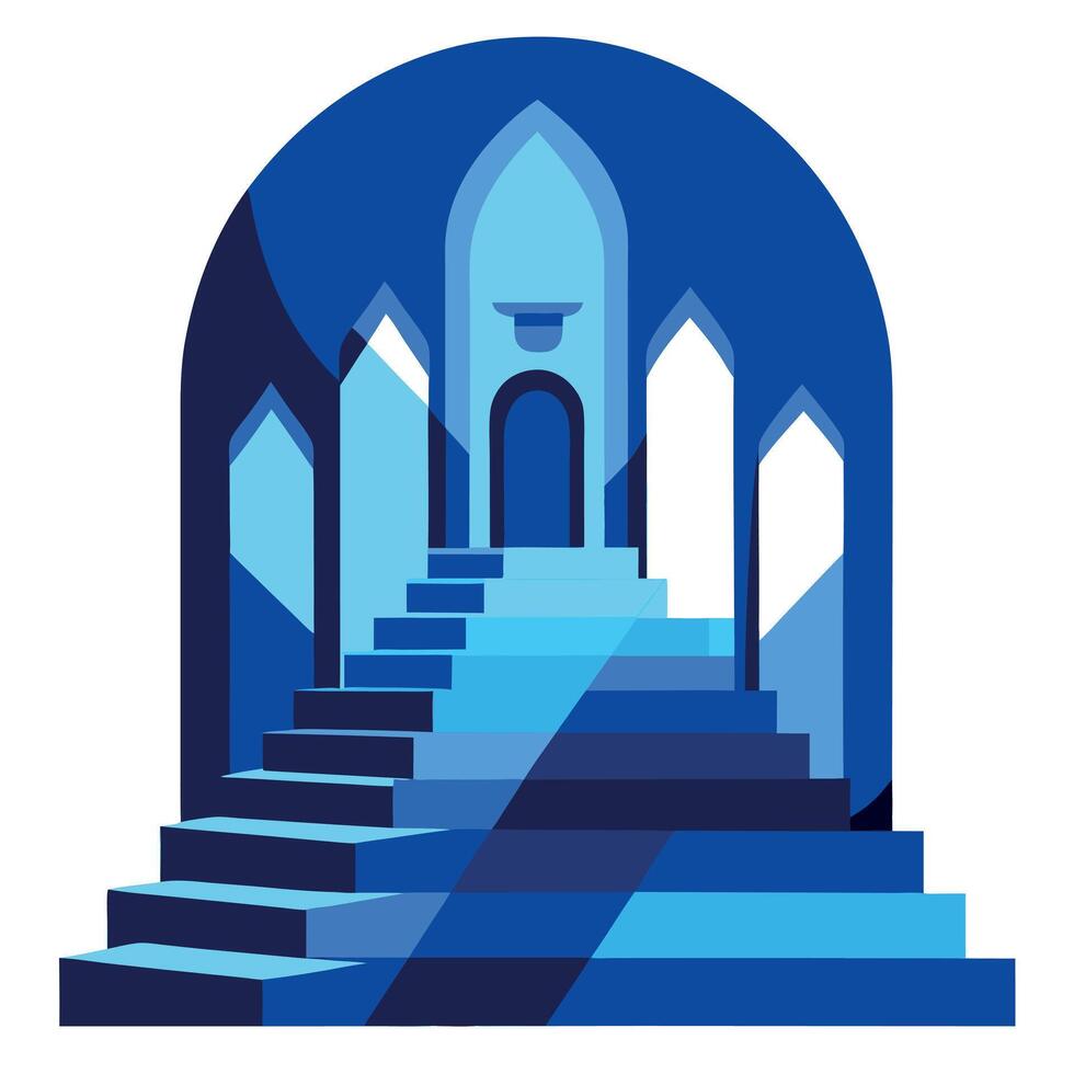 A blue and white logo with stairs and a door vector