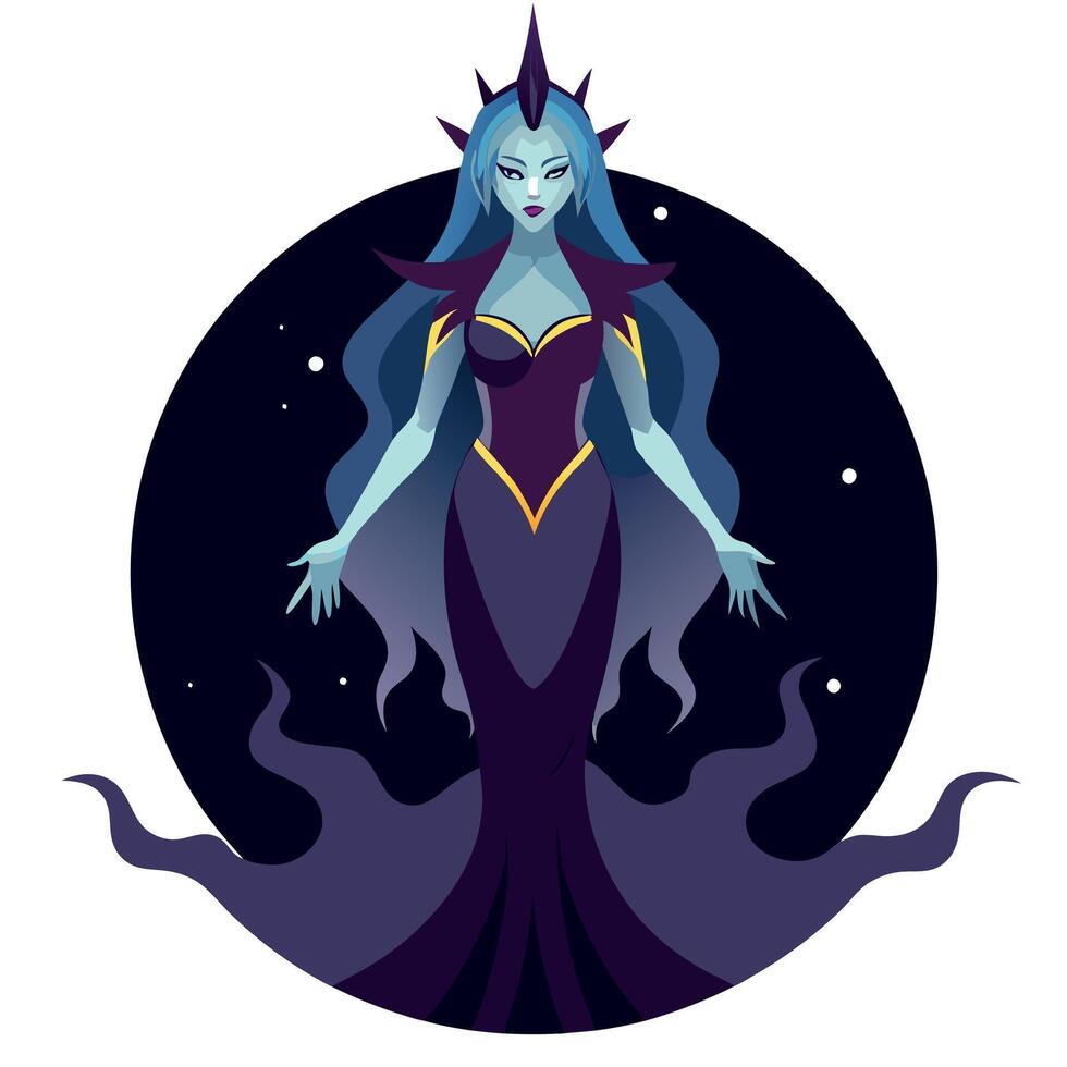 A cartoon illustration of a woman with long hair and a blue dress vector
