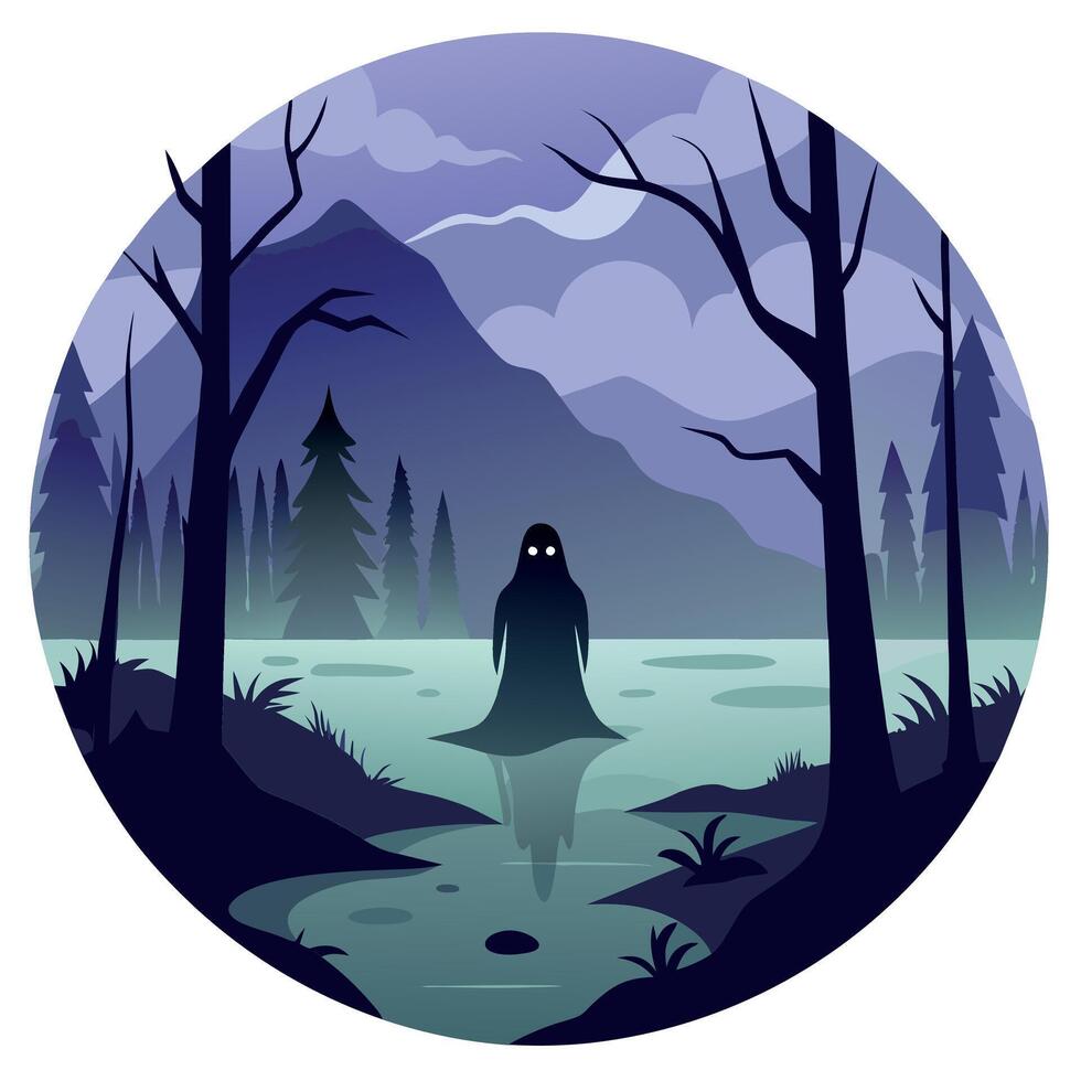 A ghost standing in the water at night vector