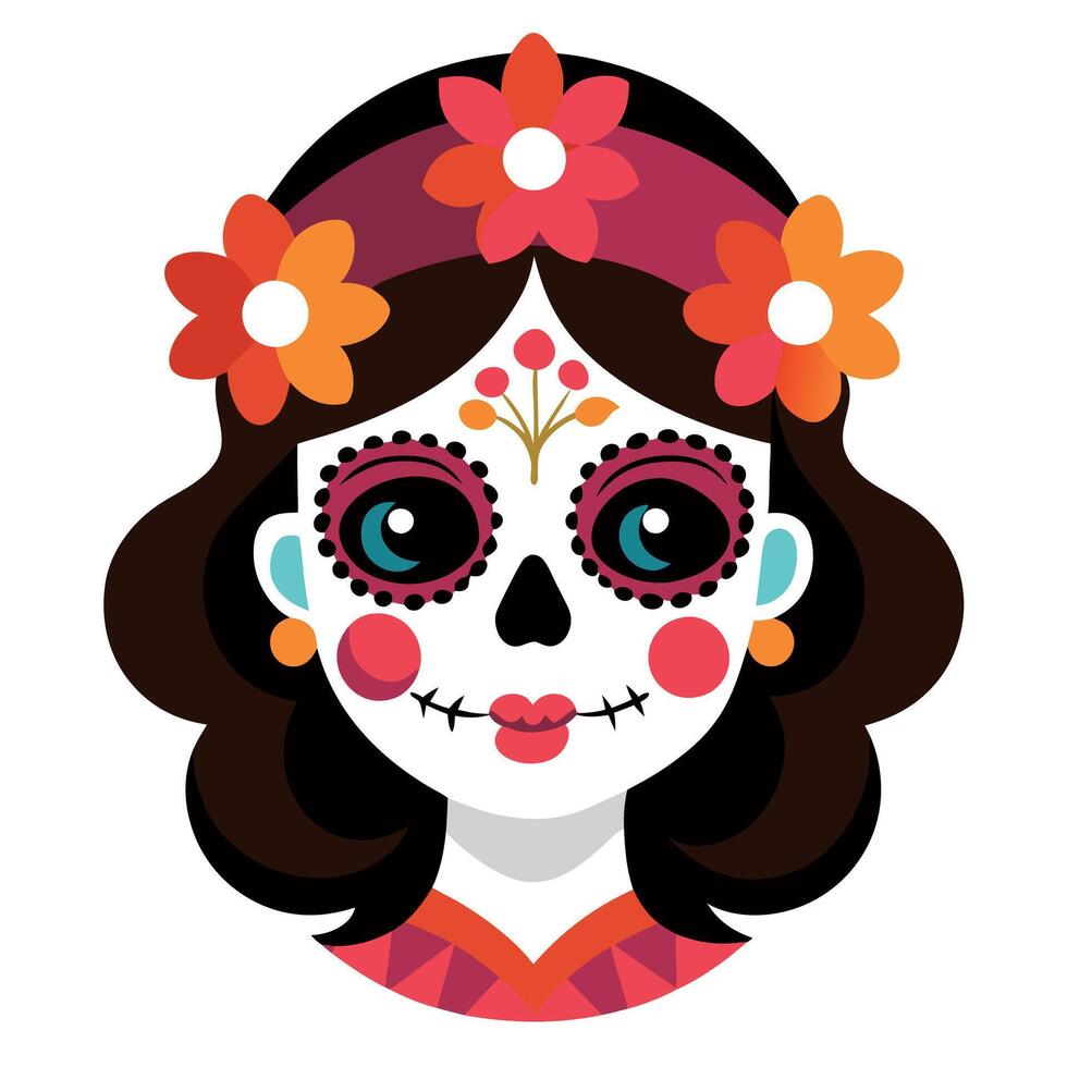 Sugar skull adorned with vibrant flowers. Catrina Calavera. Day of the Dead. The Day of the Dead. A digital illustration. vector