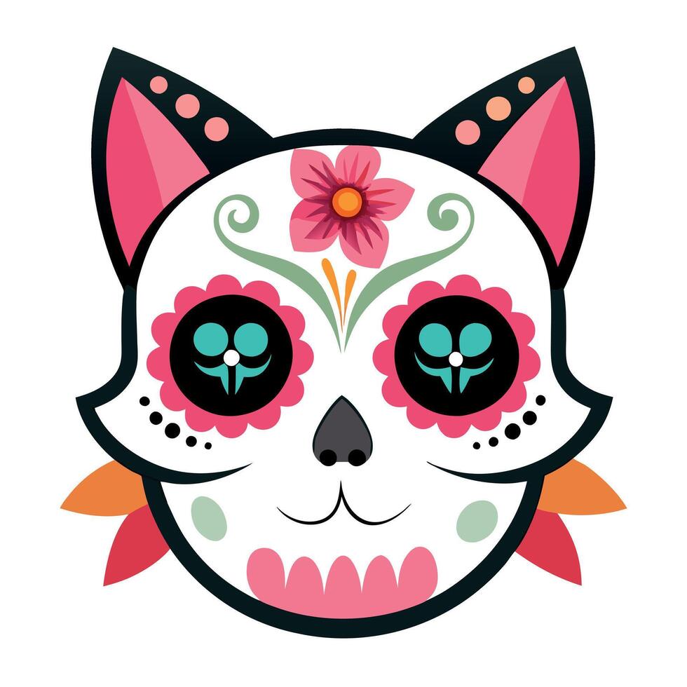 Sugar Skull Cat Clip Art Digital Paper Sublimation Background vector