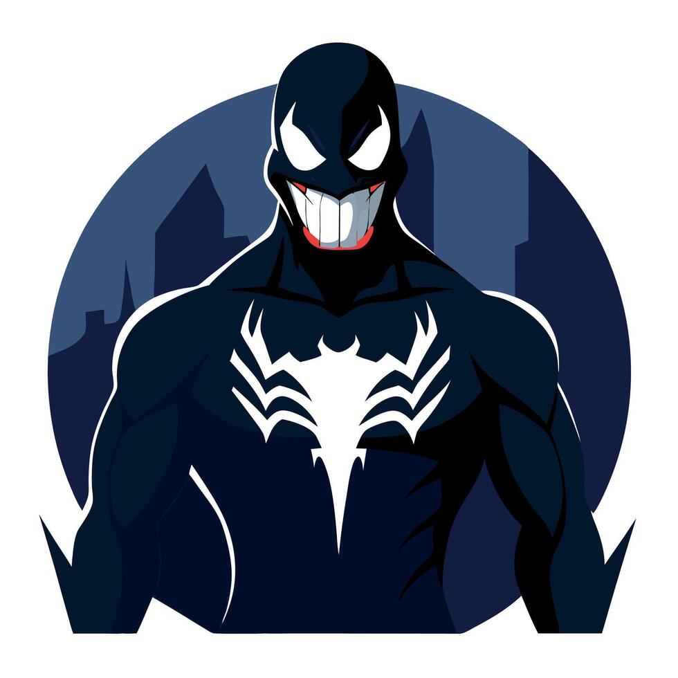 Superhero character venom building dark atmoshpere illustration realistic marvel vector