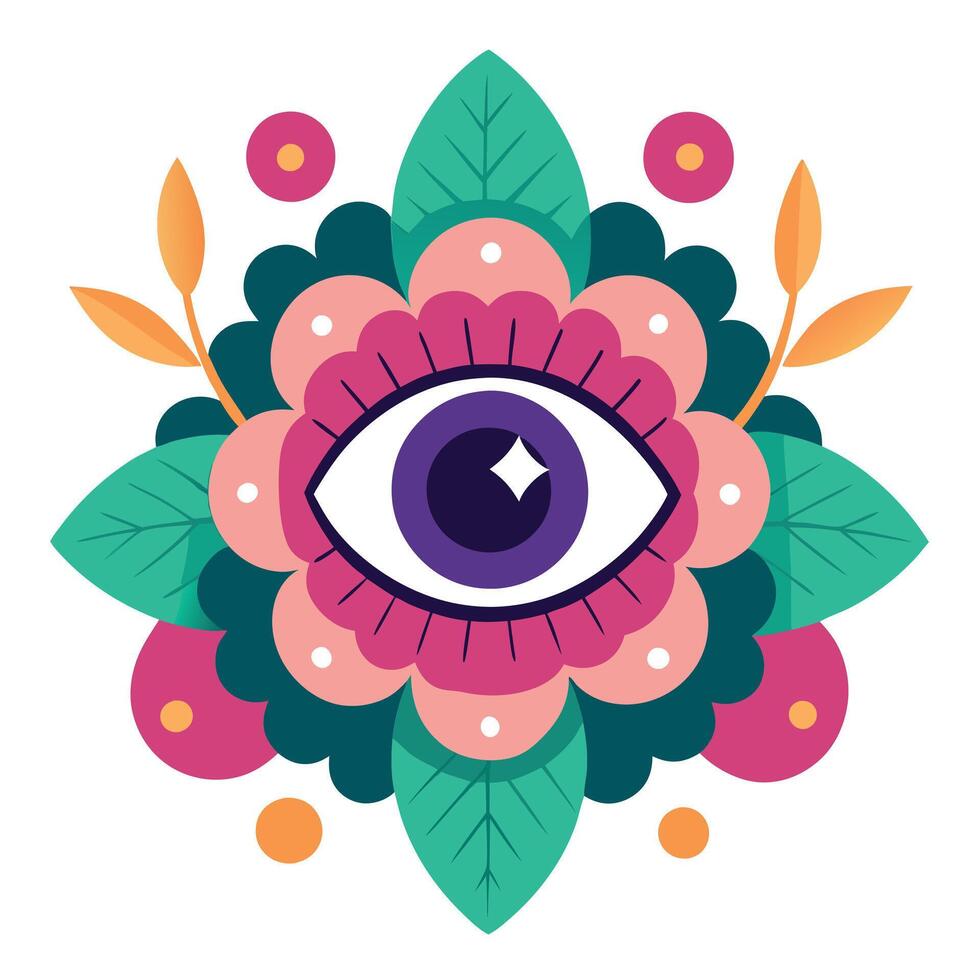 An illustration of an eye surrounded by flowers vector