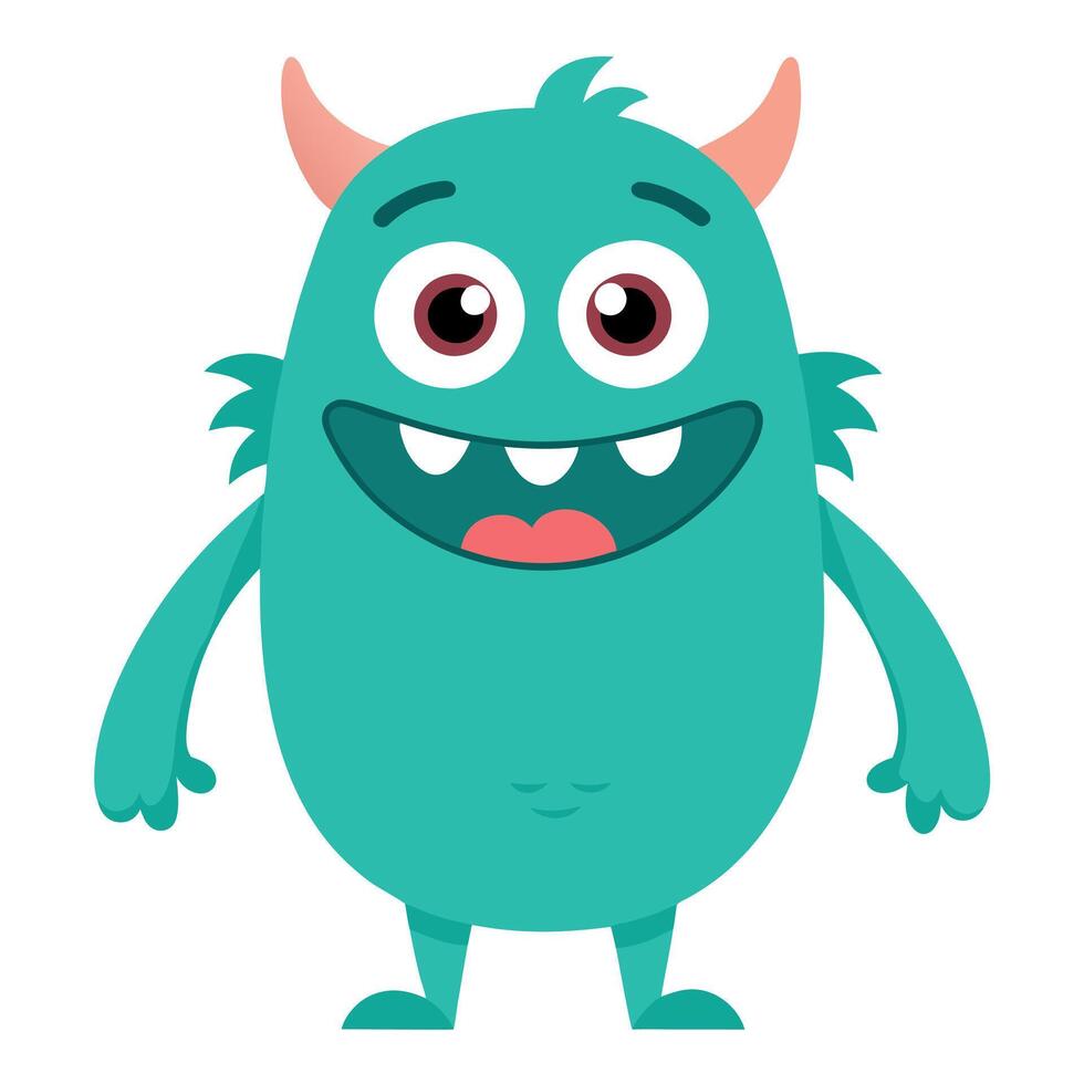 Cartoon blue monster with horns and eyes vector