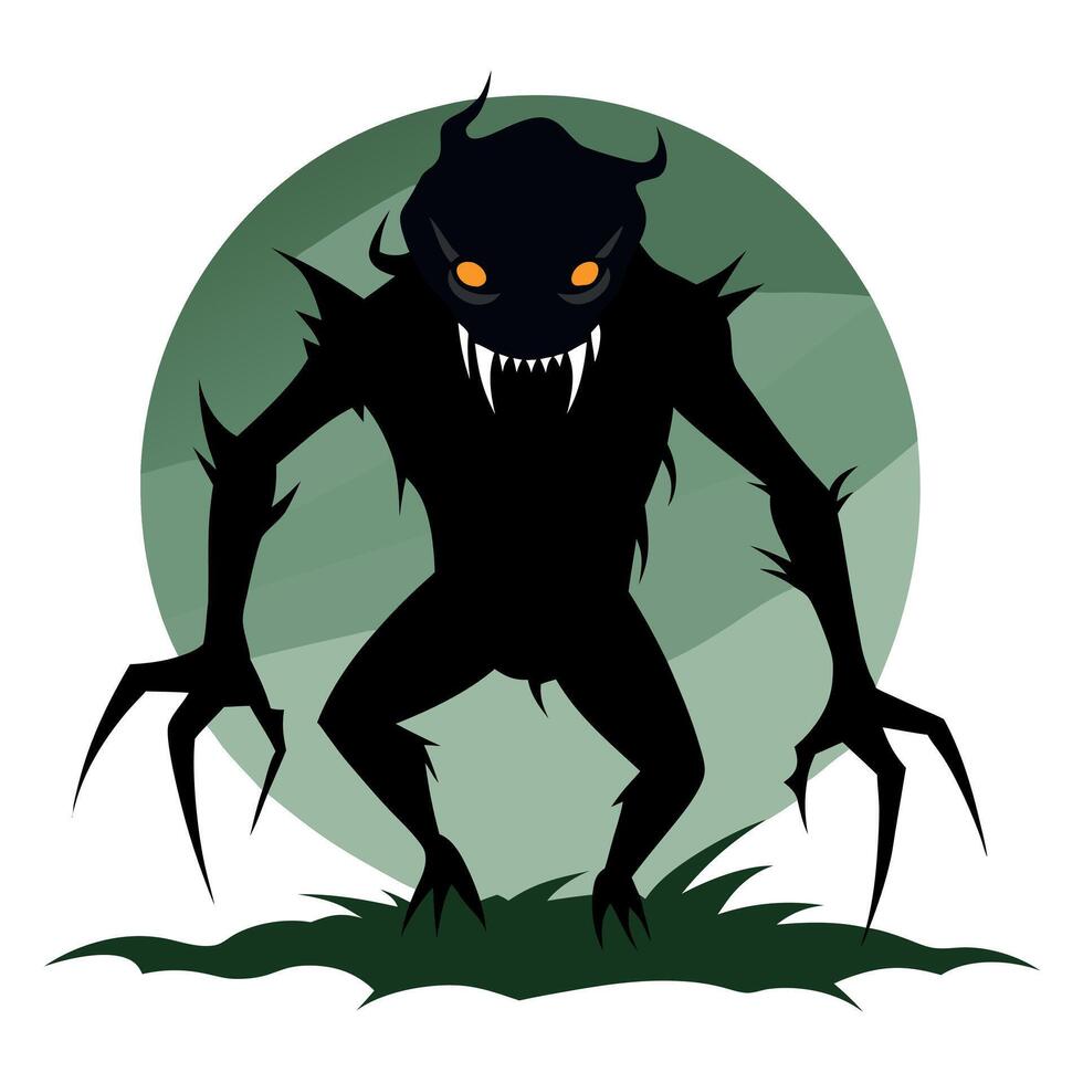 Terrifying creature behind a dirty glass with long claws. silhouette concept vector