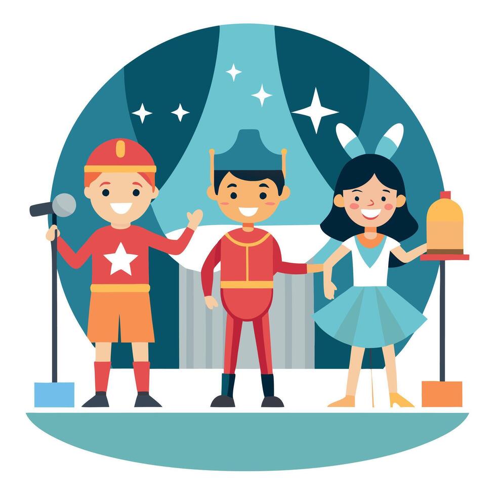 Technology picture kids on stage concept ready for performance dancing singing showing tricks vector