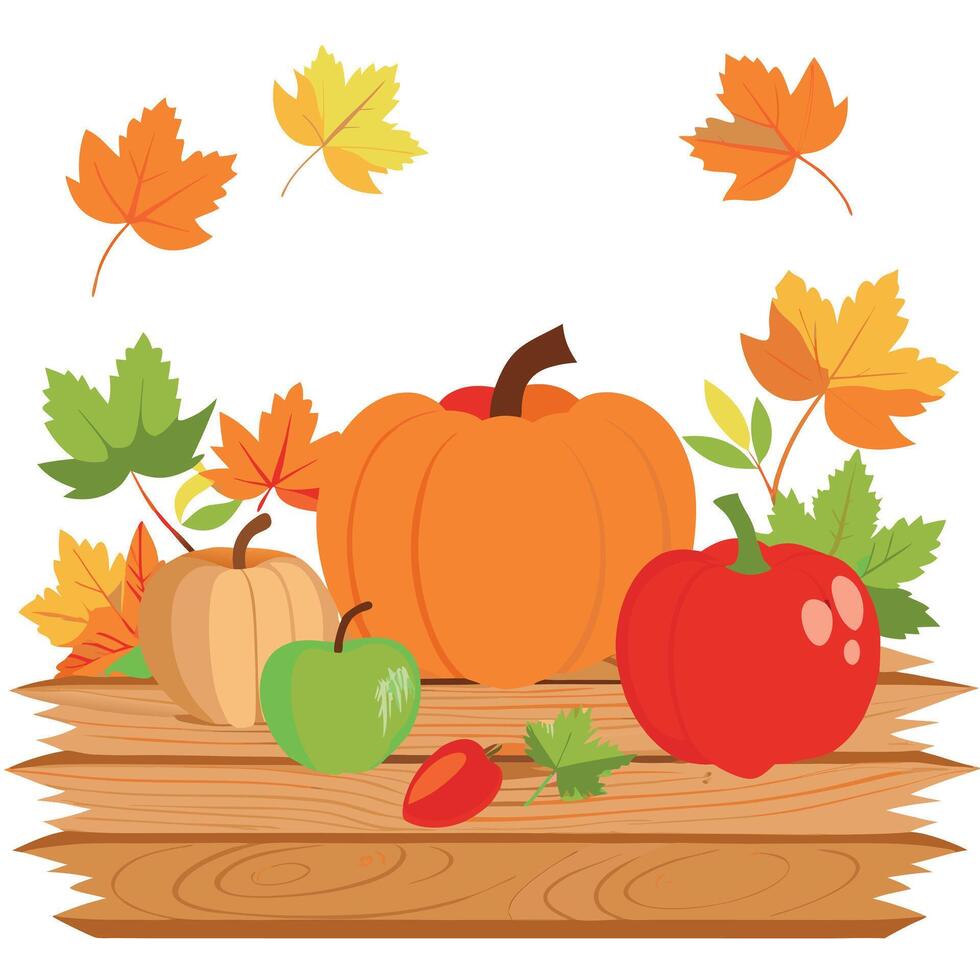 Autumn background with pumpkins and apples vector
