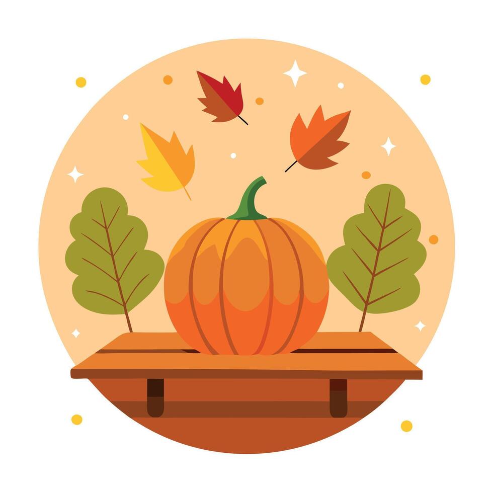 Thanksgiving background. Pumpkin and dry leaves on rustic wooden table with light bokeh background. Autumn and fall background. Holiday autumn festival. Thanksgiving and harvest concept. vector