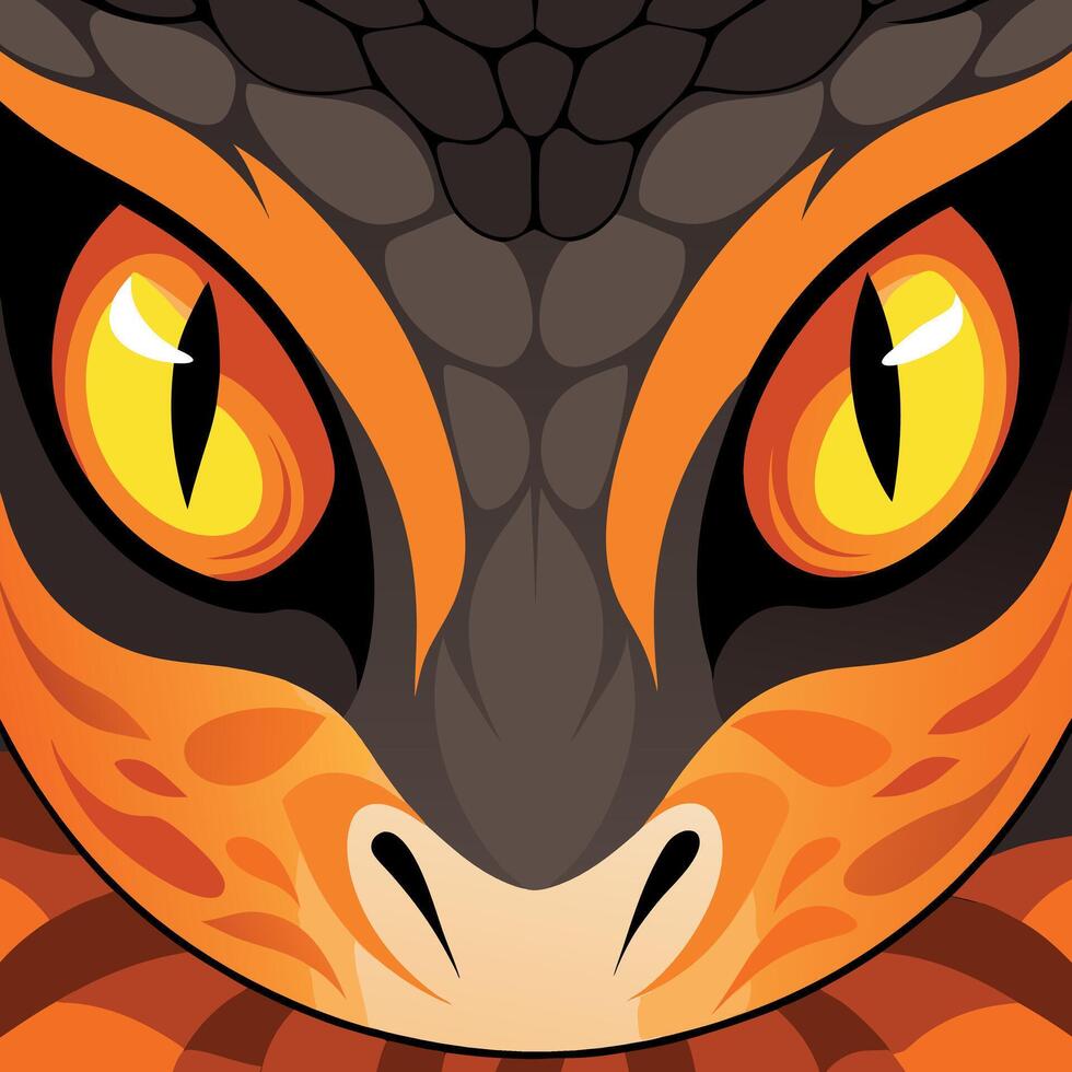 A cartoon dragon's face with orange eyes vector