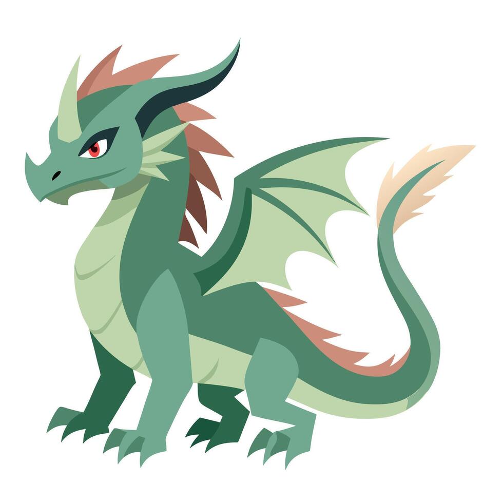 A cartoon green dragon with red horns vector