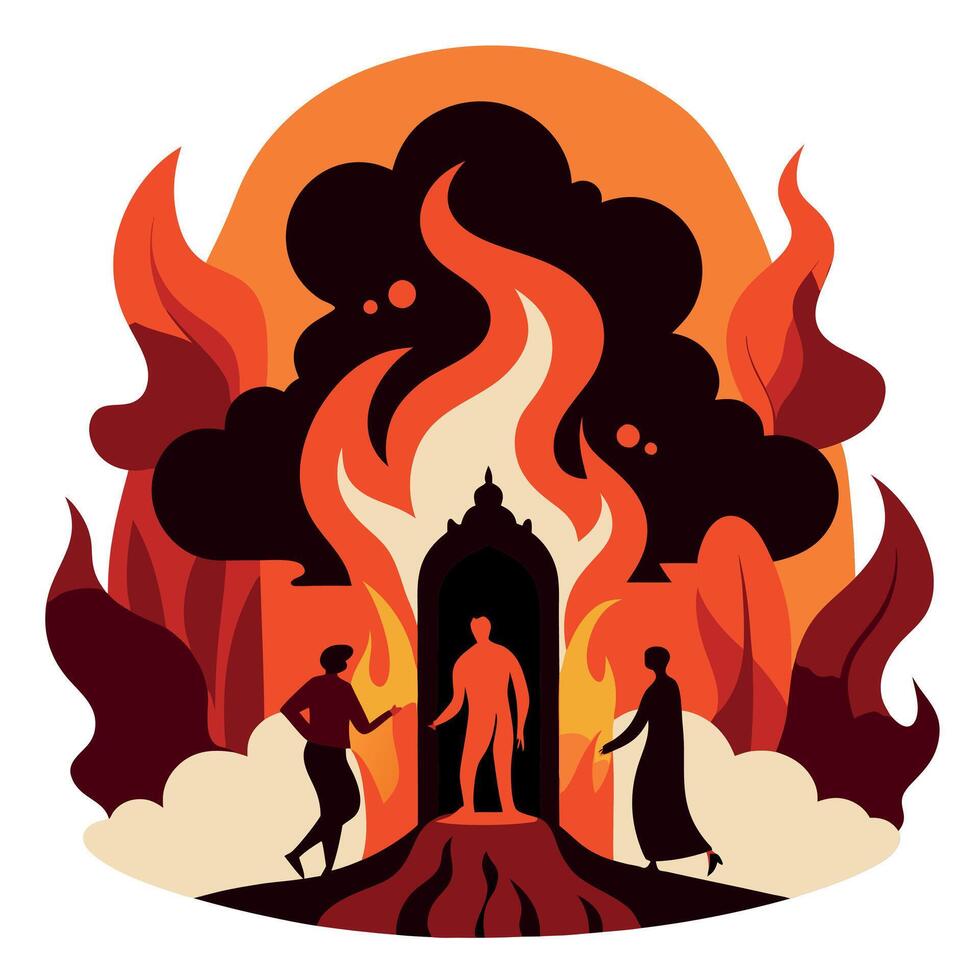 The burning of the house of god vector