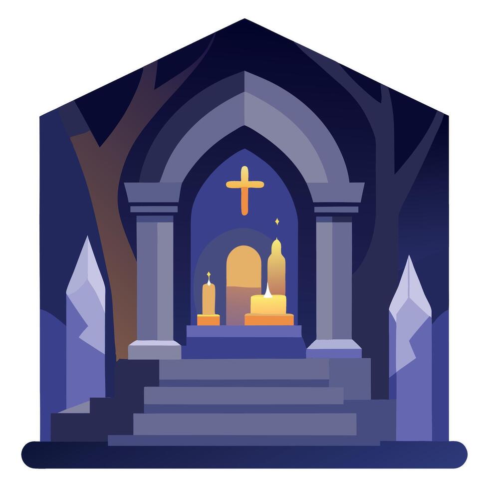 Gothic church with candles and cross illustration vector