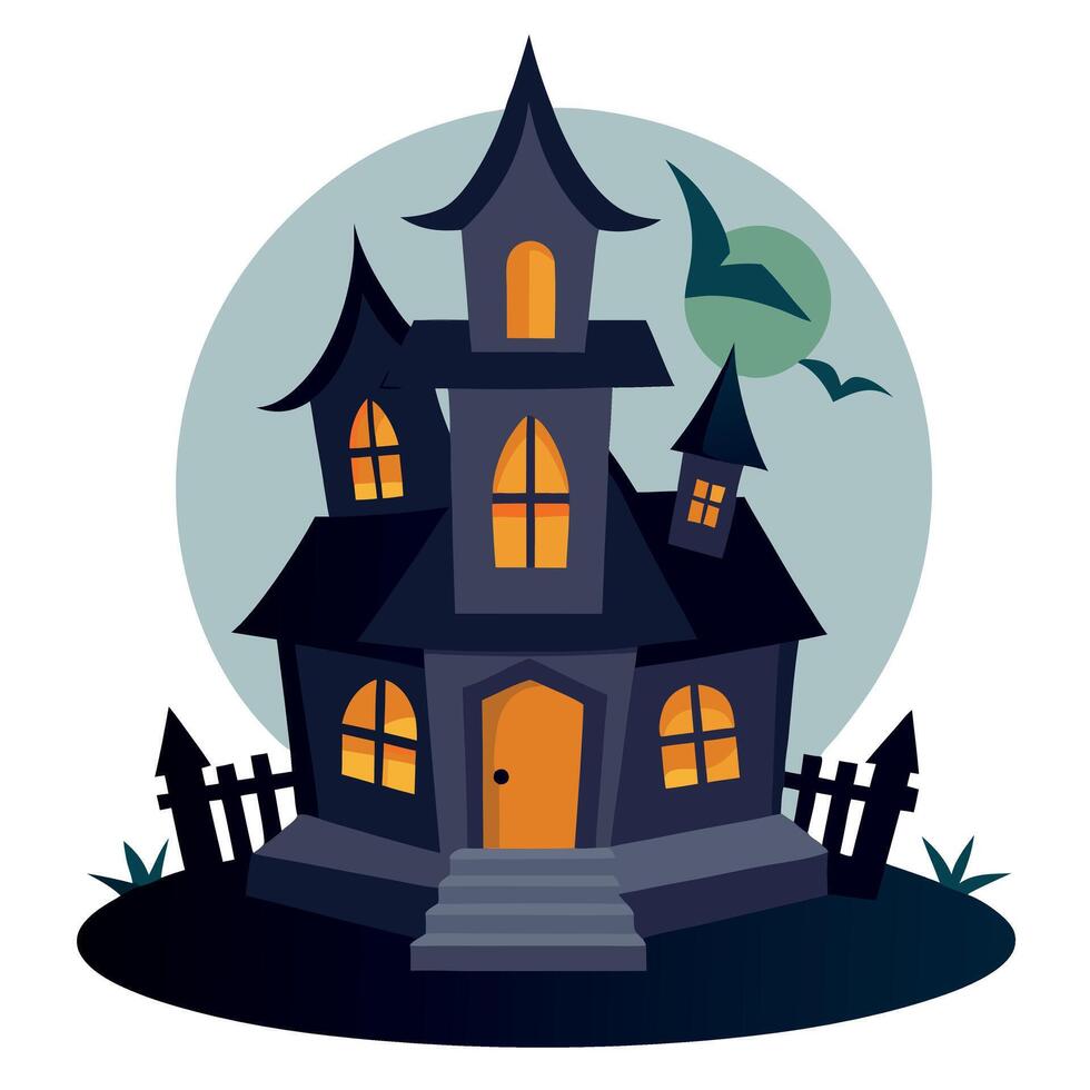 Halloween house with bats and bats illustration vector