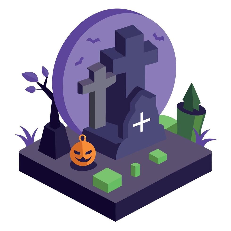 This is a 3D illustration of a haunted Graveyard based around Halloween. vector