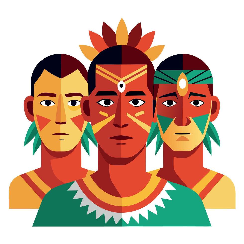 Three men in traditional indian face paint vector