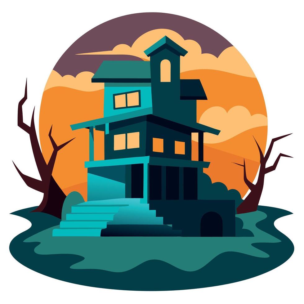 Thriller house. An abandoned building in the beach. image vector