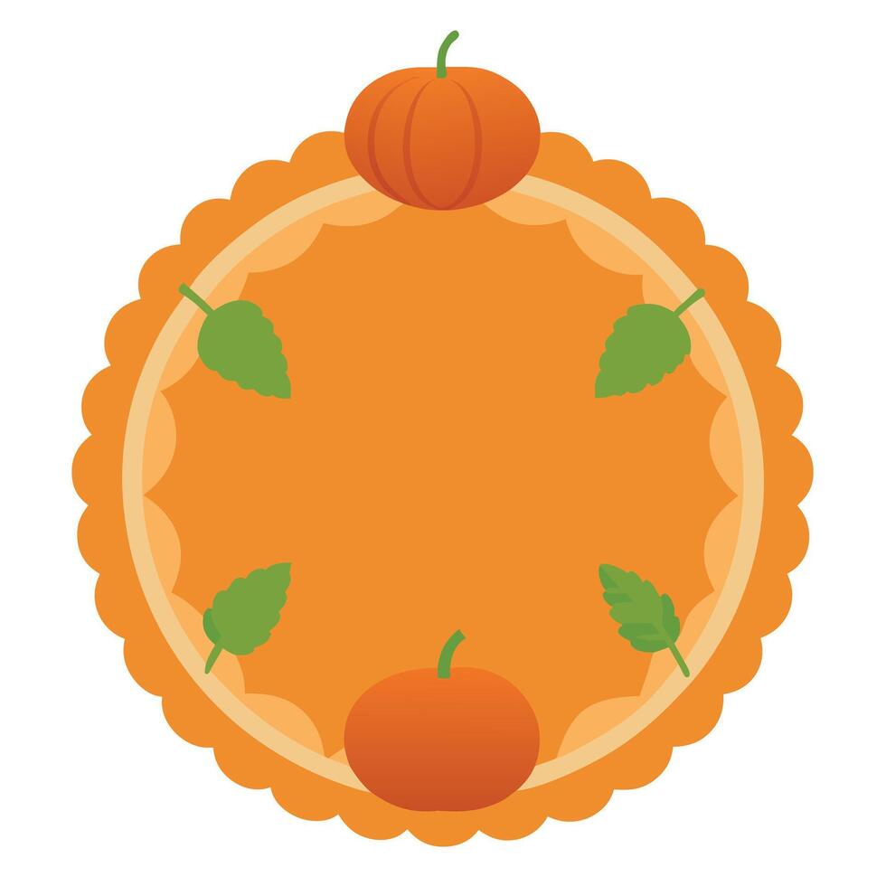 Top view of traditional pumpkin pie with puumpkins and copy space vector