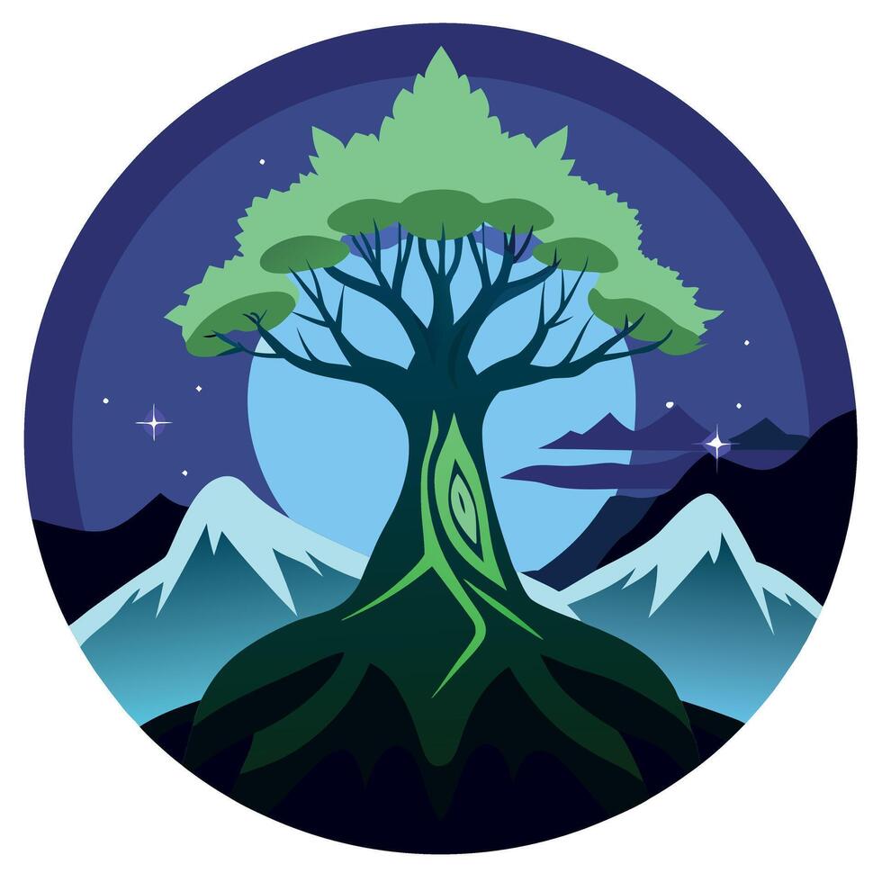A tree with a mountain in the background vector
