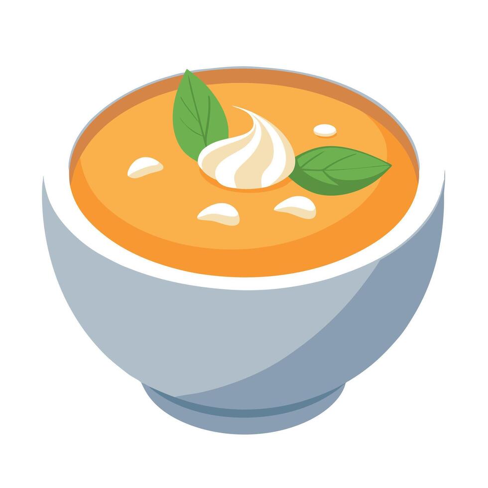 Traditional pumpkin soup with cream in bowl on white marble vector