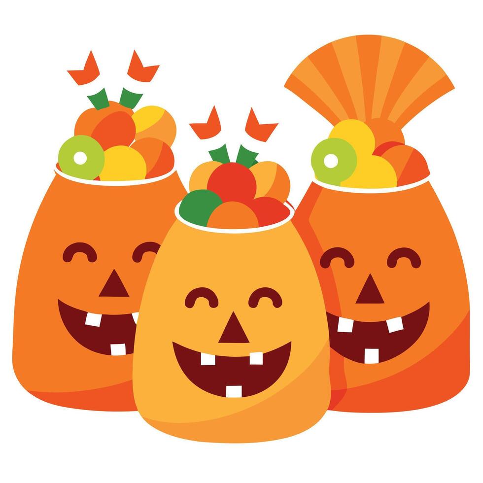 Halloween candy bags with smiling faces vector