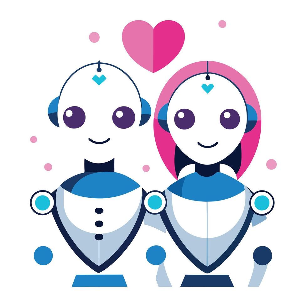 Two robots are holding hands and looking at each other vector